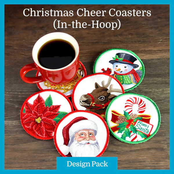 A Christmas Cheer Coasters (In-the-Hoop) Design Pack - Image 2