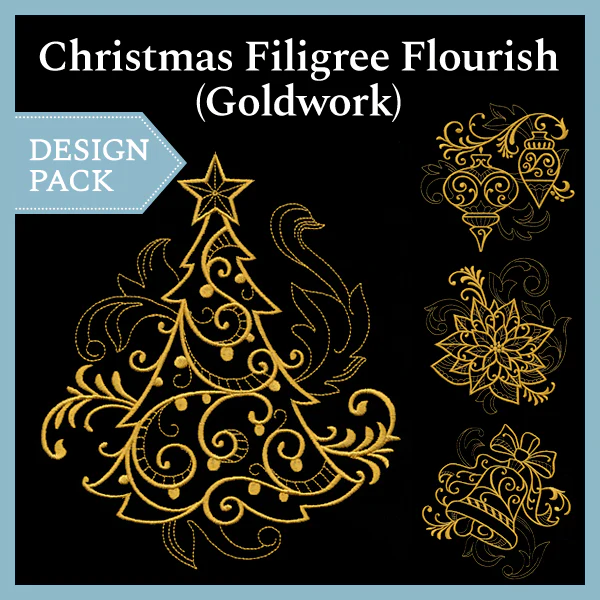 A Christmas Filigree Flourish (Goldwork) Design Pack - Image 2