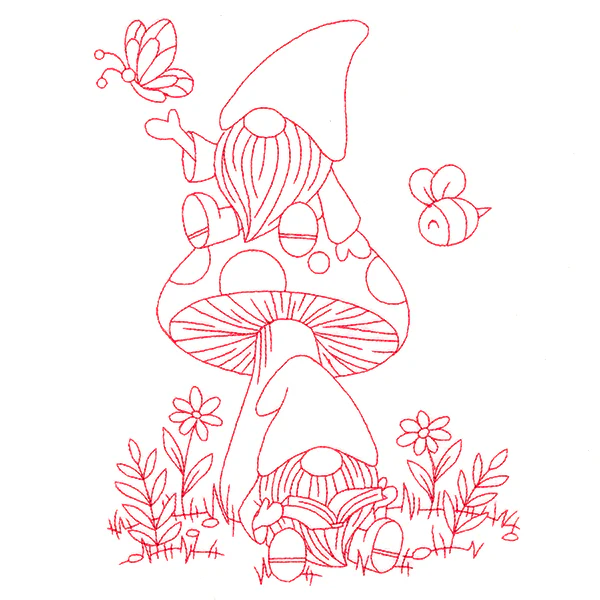 A Day In The Garden Gnomes (Redwork) - Image 5