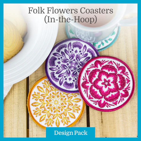A Folk Flowers Coasters (In-the-Hoop) Design Pack - Image 8