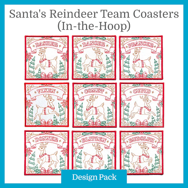 A Santa's Reindeer Team Coasters (In-the-Hoop) Design Pack - Image 3