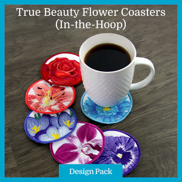 A True Beauty Flower Coasters (In-the-Hoop) Design Pack - Image 3