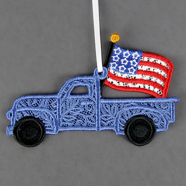 American Flag Retro Truck Ornament (Lace) - Image 2