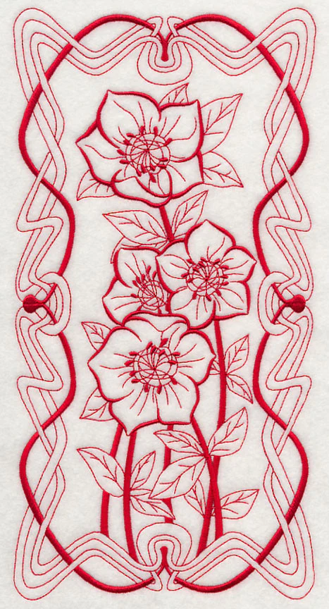 Art Nouveau Lenten Rose (Redwork) - Image 5