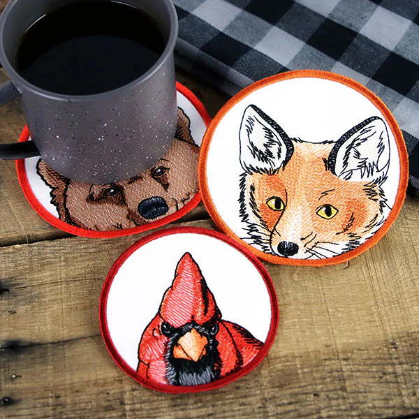 Autumn Animals Coasters - Cardinal (In-the-Hoop) - Image 3