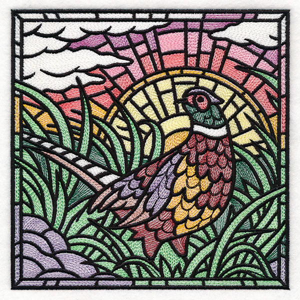 Autumn Sunrise Pheasant Stained Glass Square - Image 3