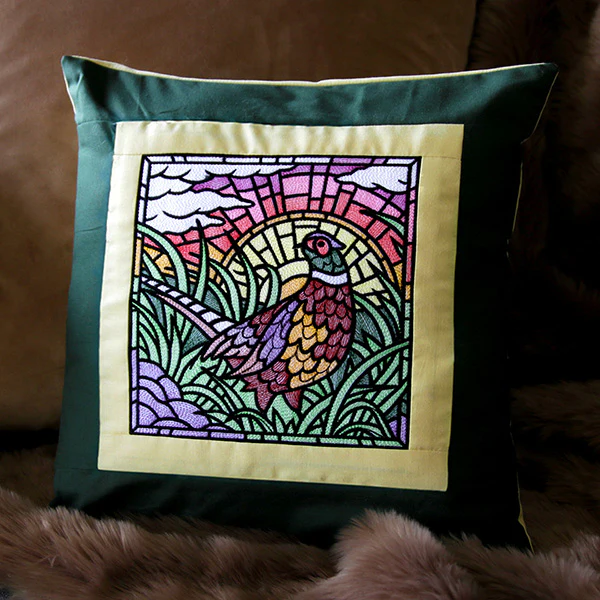 Autumn Sunrise Pheasant Stained Glass Square - Image 6