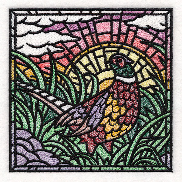 Autumn Sunrise Pheasant Stained Glass Square - Image 7