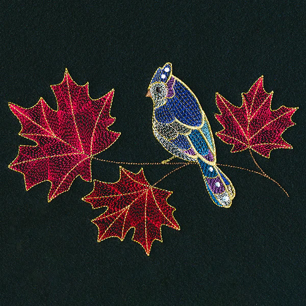 Autumn Treasures - Shimmering Bird and Maple Leaves - Image 3