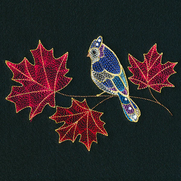 Autumn Treasures - Shimmering Bird and Maple Leaves - Image 4