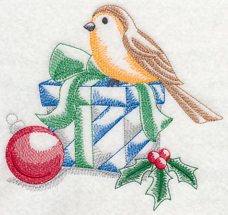 Bird on Christmas Gift (Toile) - Image 2