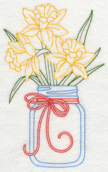 Blooming Daffodils in Mason Jar (Vintage) - Image 2