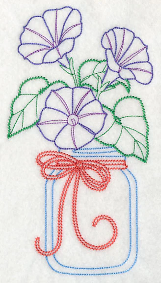 Blooming Morning Glories in Mason Jar (Vintage) - Image 2