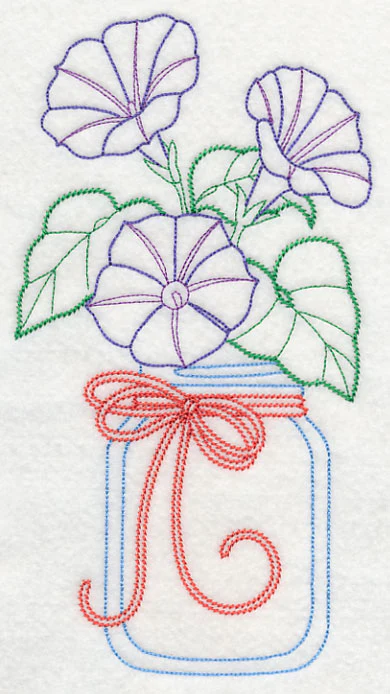 Blooming Morning Glories in Mason Jar (Vintage) - Image 5