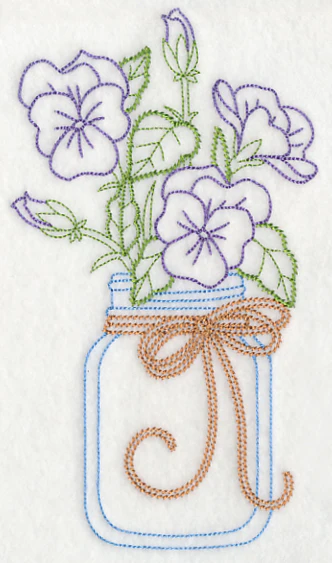Blooming Violas in Mason Jar (Vintage) - Image 2