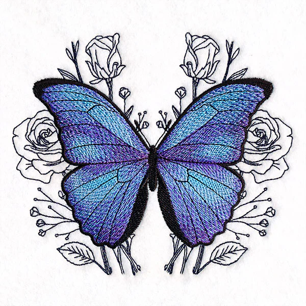 Blue Morpho Butterfly and Roses - Image 3