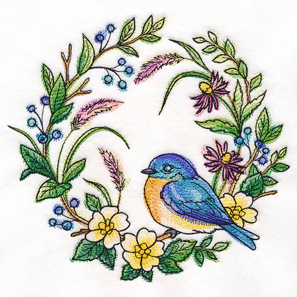 Bluebird in Flowers Wreath - Image 4