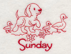 Busy Puppy on Sunday (Redwork) - Image 2