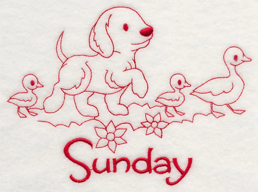 Busy Puppy on Sunday (Redwork) - Image 3