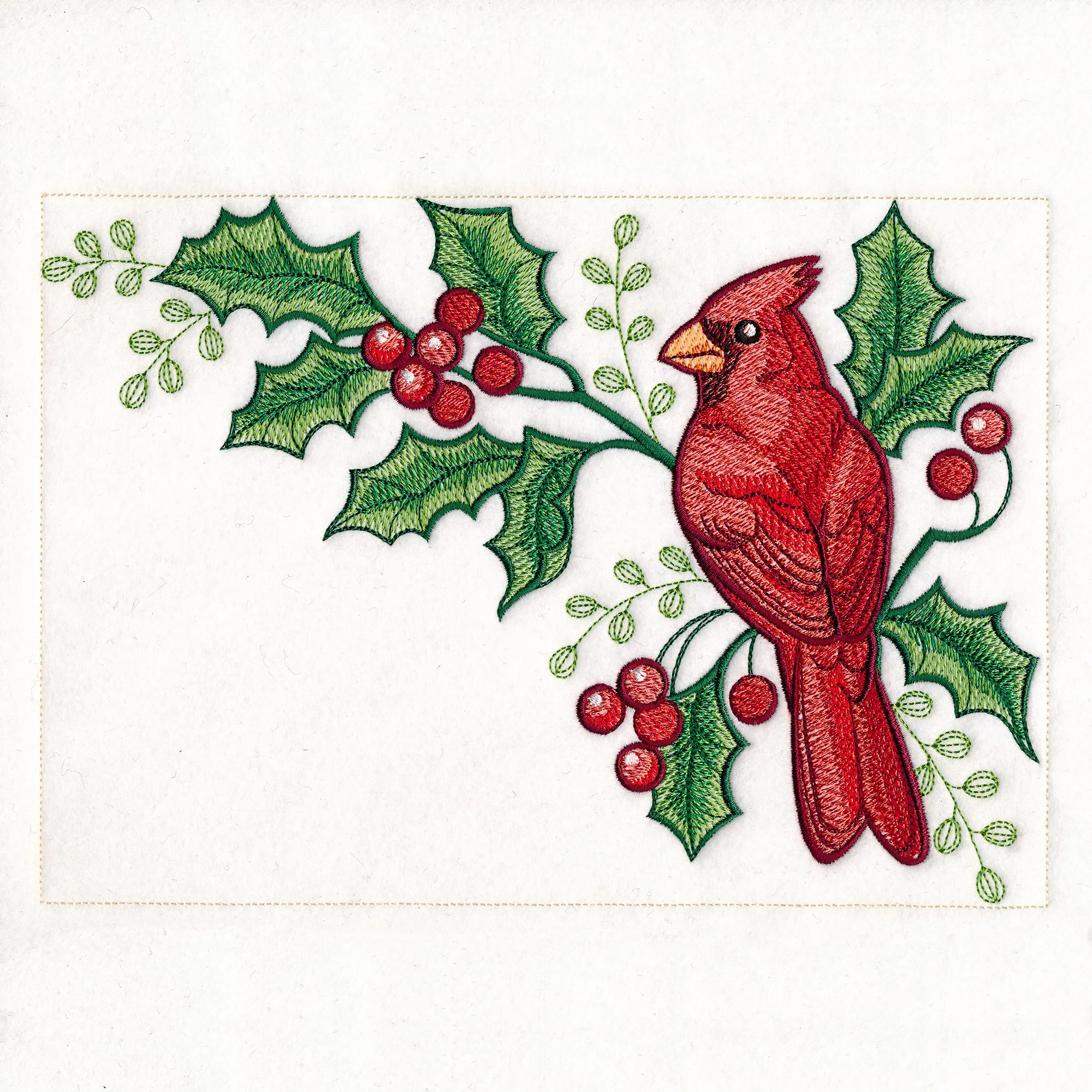 Cardinals & Holly Placemat Corner - Top Right