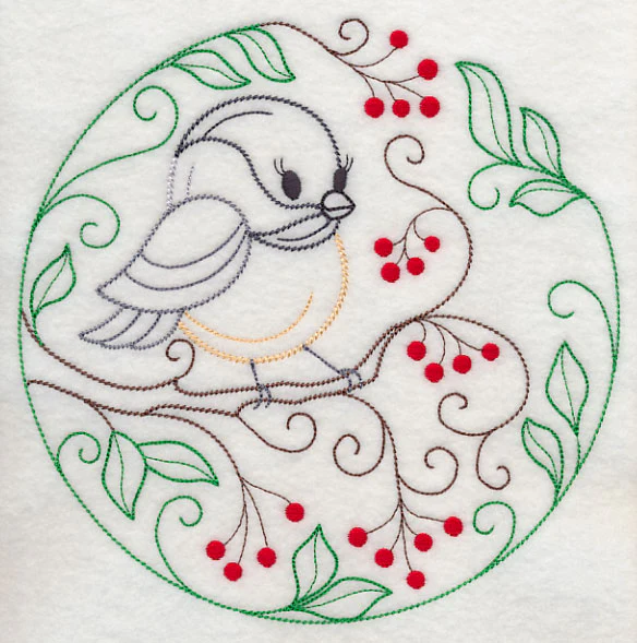 Chickadee and Red Berries (Vintage)