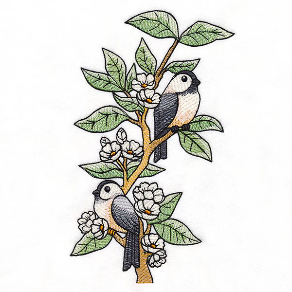 Chickadees on Flowering Branches
