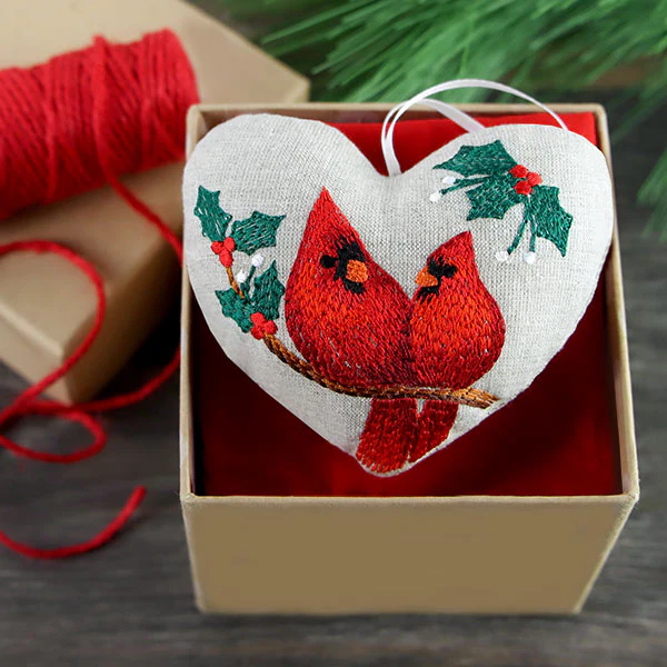 Christmas Cardinals & Holly Ornament (In-the-Hoop) - Image 6