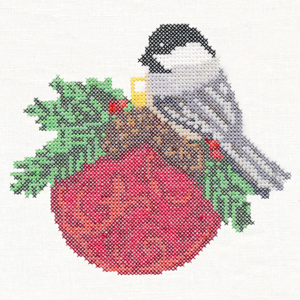 Christmas Chickadee on Ornament (Cross Stitch)