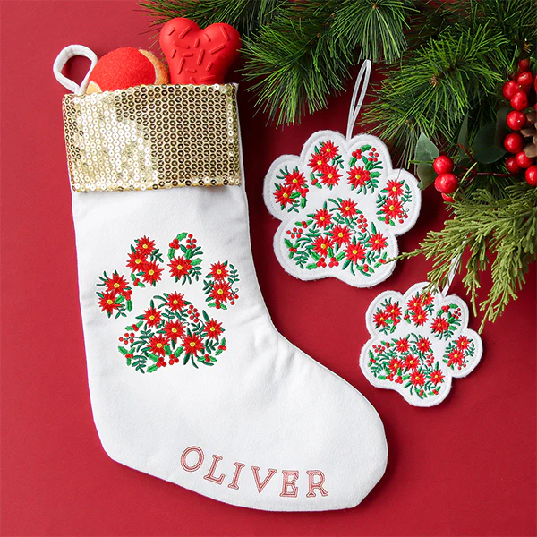 Christmas Poinsettia Pet Paw Ornament (In-the-Hoop) - Image 5
