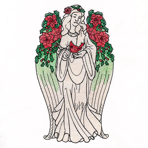 Christmas Poinsettias and Cardinal Angel Statue - Image 2