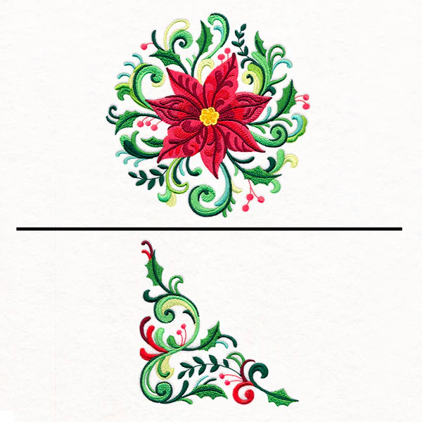Christmas Rosemaling Poinsettia Pillow Pair - Image 2