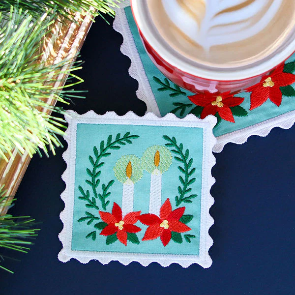 Christmas Stamp Coasters - Candles (In-the-Hoop) - Image 6