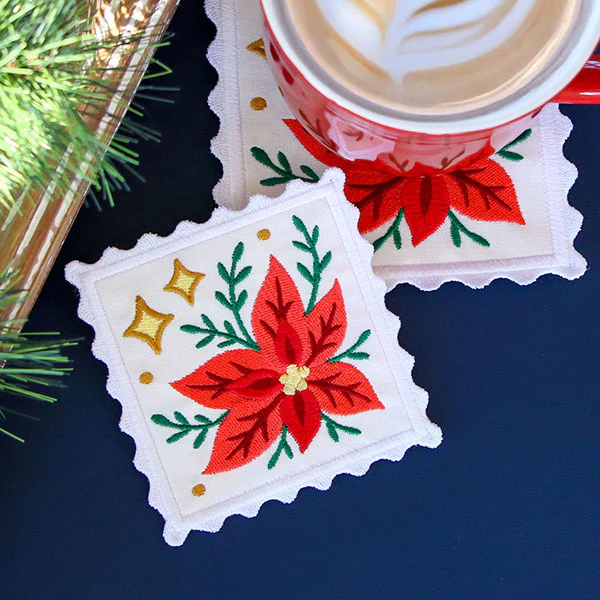 Christmas Stamp Coasters - Poinsettia (In-the-Hoop) - Image 9