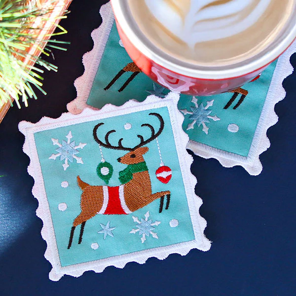 Christmas Stamp Coasters - Reindeer (In-the-Hoop) - Image 7