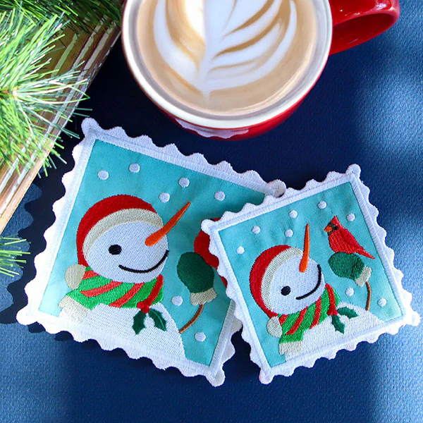 Christmas Stamp Coasters - Snowman (In-the-Hoop) - Image 10