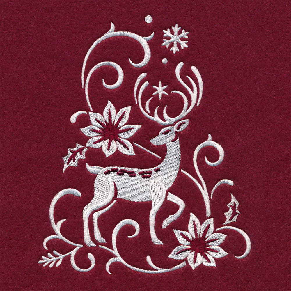 Christmas Tree Skirt - Reindeer (Whitework) - Image 3
