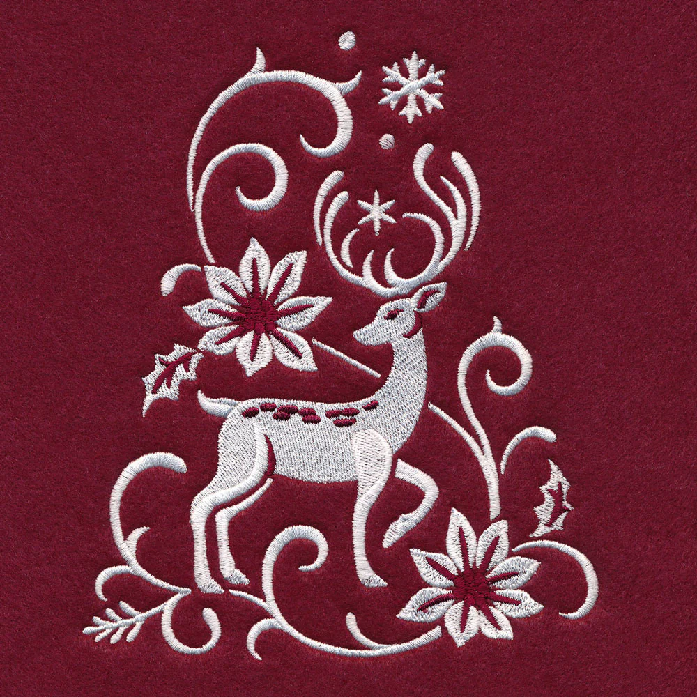 Christmas Tree Skirt - Reindeer (Whitework) - Image 4