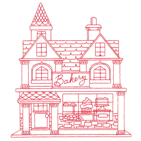 Christmas Village Scenes - Bakery (Redwork) - Image 2