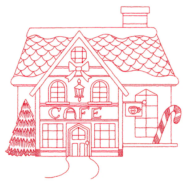 Christmas Village Scenes - Cafe (Redwork)