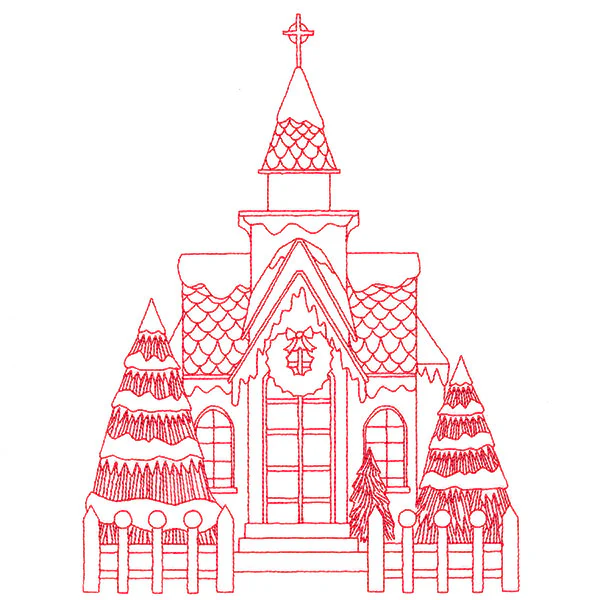 Christmas Village Scenes - Church (Redwork)