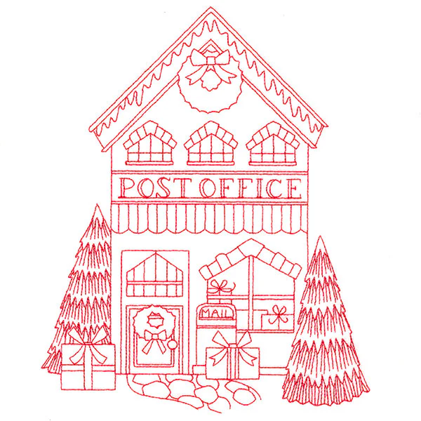 Christmas Village Scenes - Post Office (Redwork) - Image 11