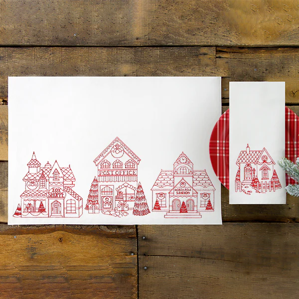 Christmas Village Scenes - Post Office (Redwork) - Image 8