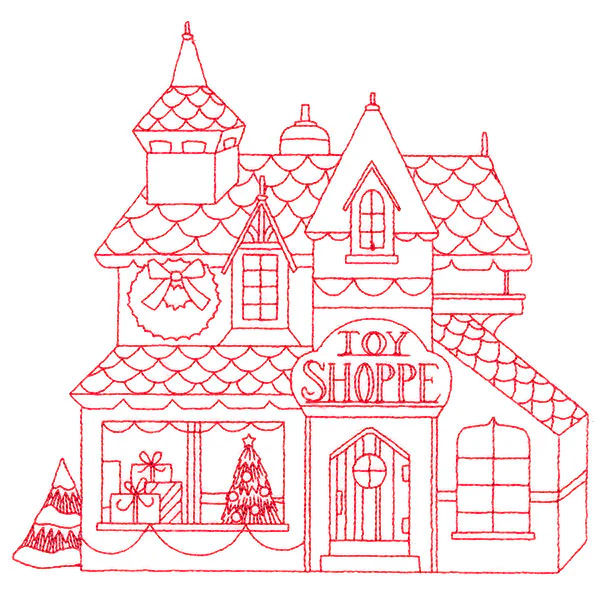 Christmas Village Scenes - Toy Shoppe (Redwork) - Image 11