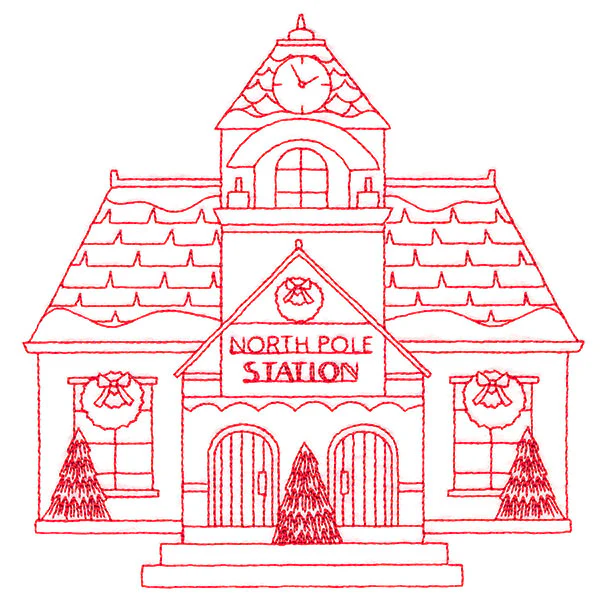 Christmas Village Scenes - Train Station (Redwork) - Image 3