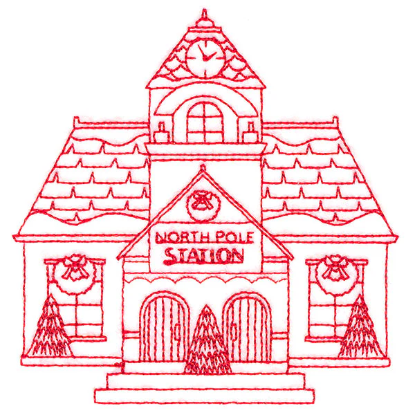 Christmas Village Scenes - Train Station (Redwork) - Image 9