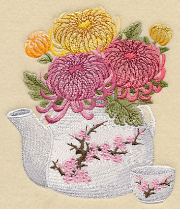 Chrysanthemums in Japanese Teapot - Image 3