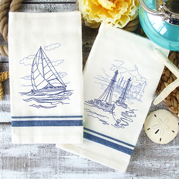 Classic Beach Scene - Sailboat (Bluework) - Image 8