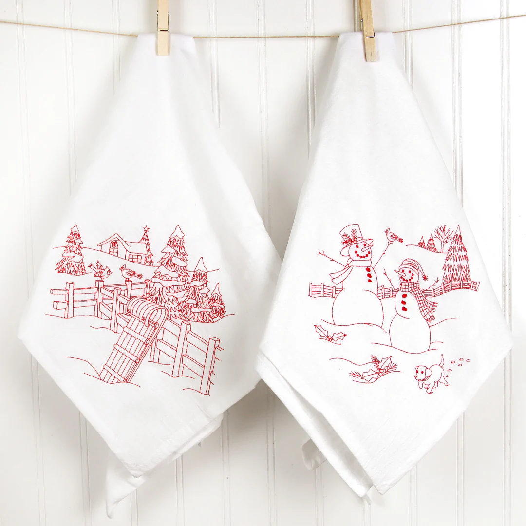 Classic Christmas Scene - Snowmen with Pup (Redwork) - Image 12