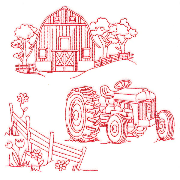 Classic Farm Scene - Tractor (Redwork) - Image 6