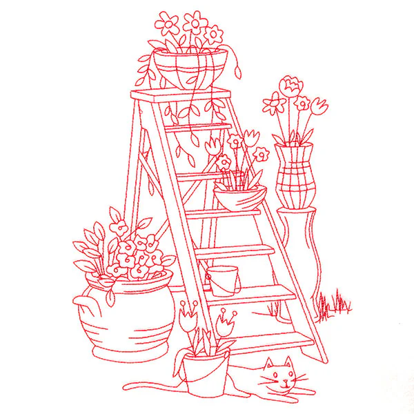 Classic Garden Scene - Ladder (Redwork) - Image 5